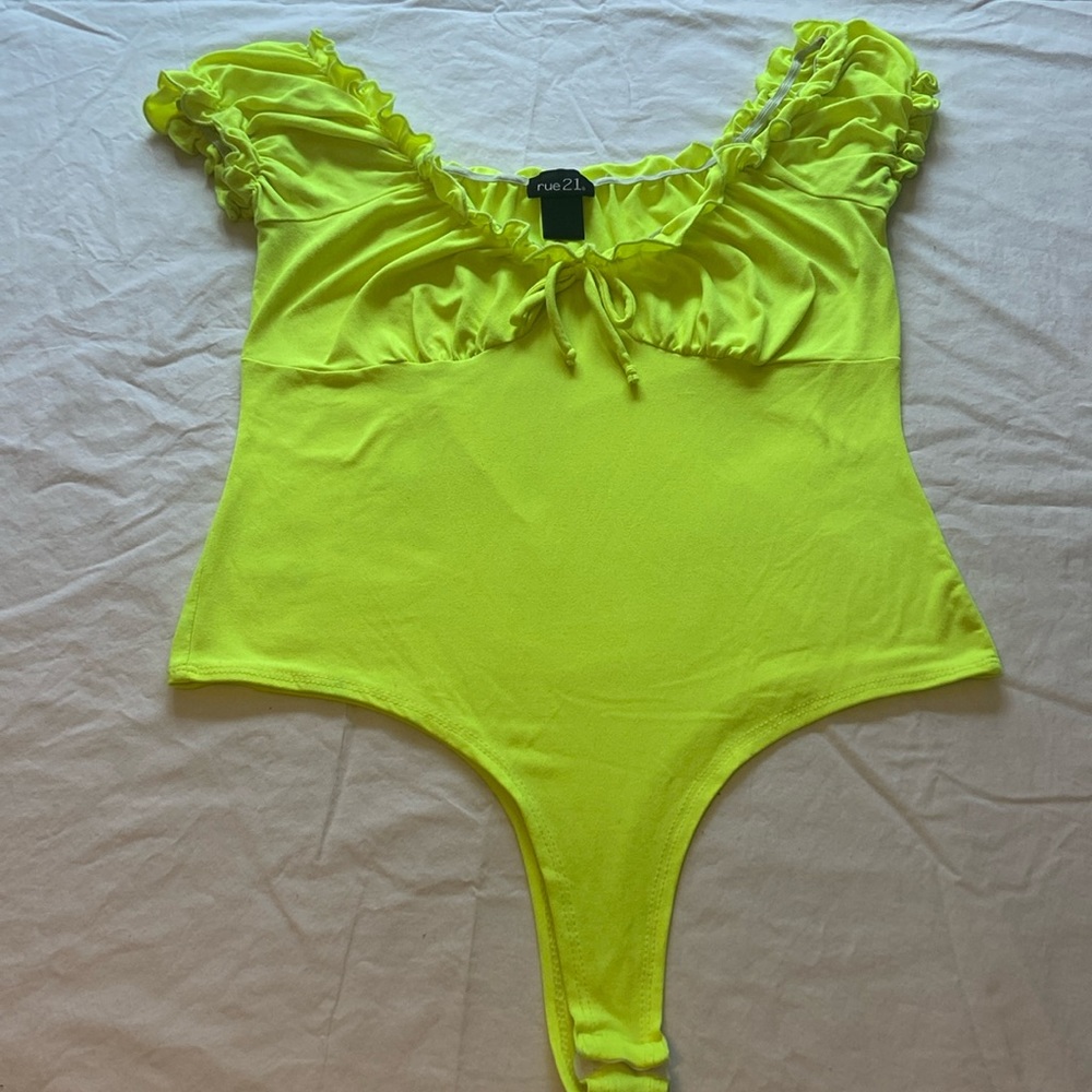 Rue 21 neon yellow ruffle body suit